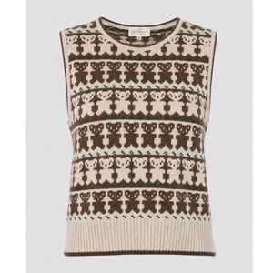Vintage Eddie Dassin Brown Teddy Bear Knit Sweater Vest Mens Medium Acrylic Wool